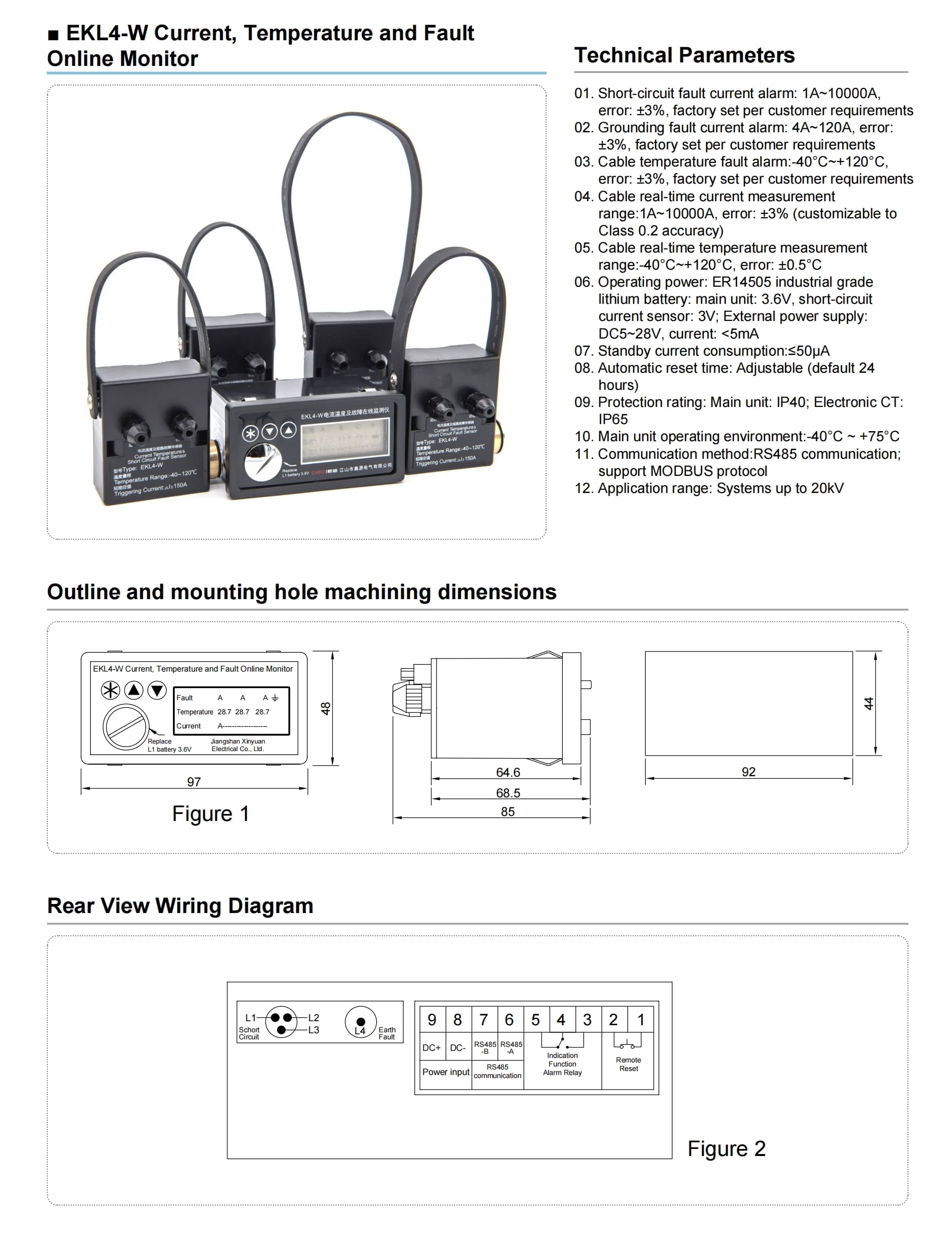 Ekl4 W Current Temperature Fault Online Monitor Detailed And Wiring Dimensions