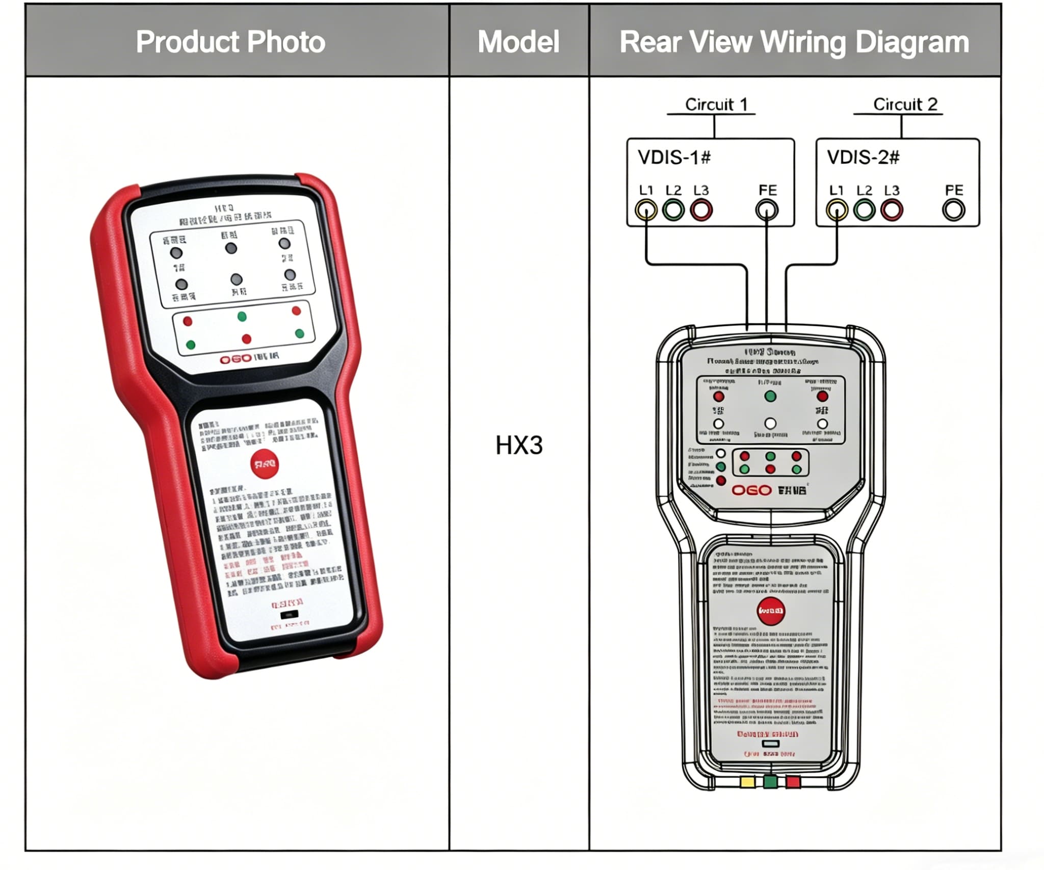 Hx3 Phase Comparator For Dual Circuit Vdis Phase Checking Detailed And Wiring Dimensions