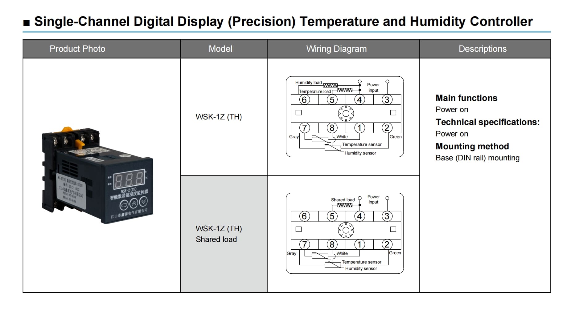 Wsk 1 Channel Digital Temperature Humidity Controller Detailed