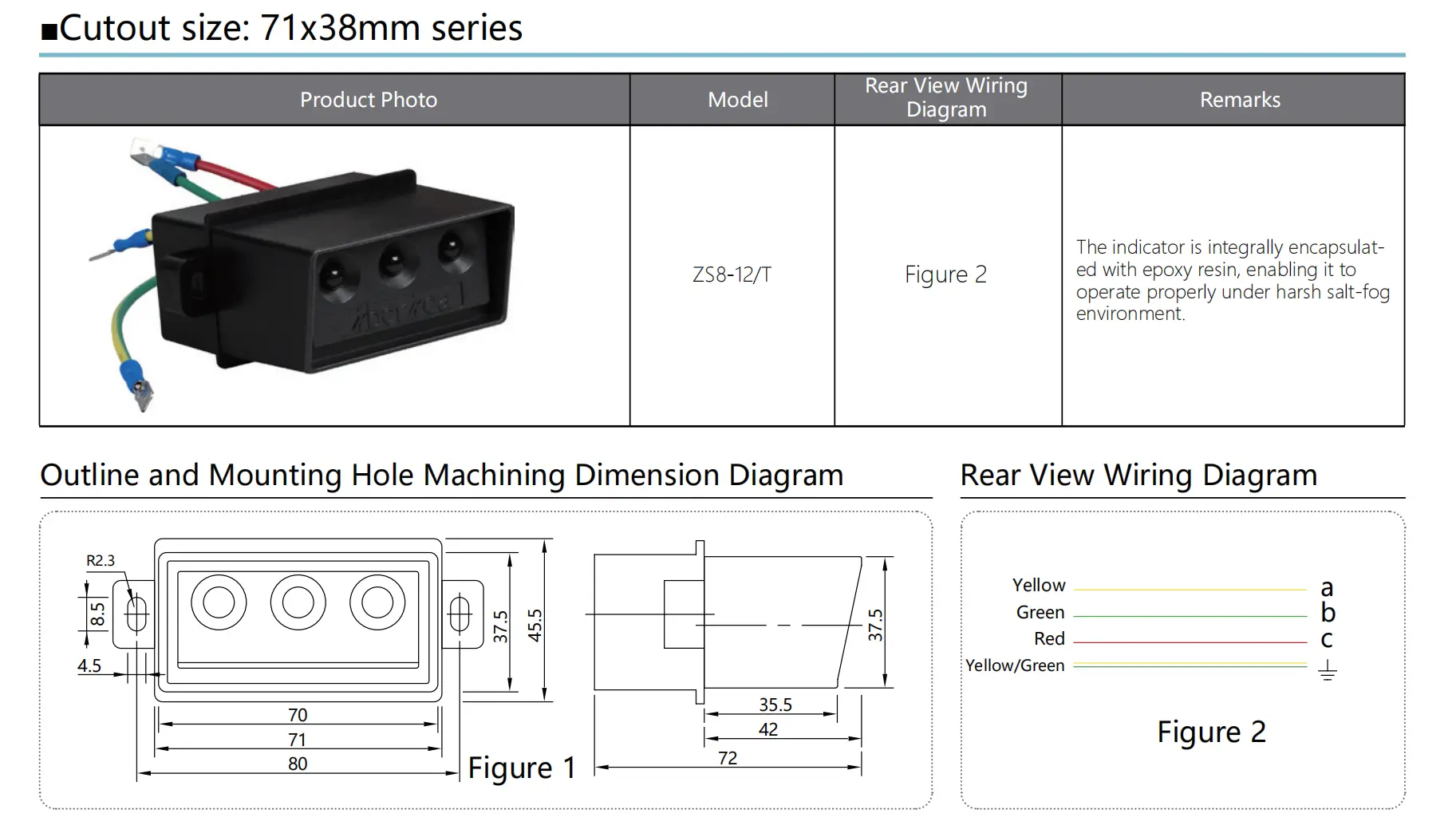 71x38mm Switchgear Voltage Indicator Vpis parameters