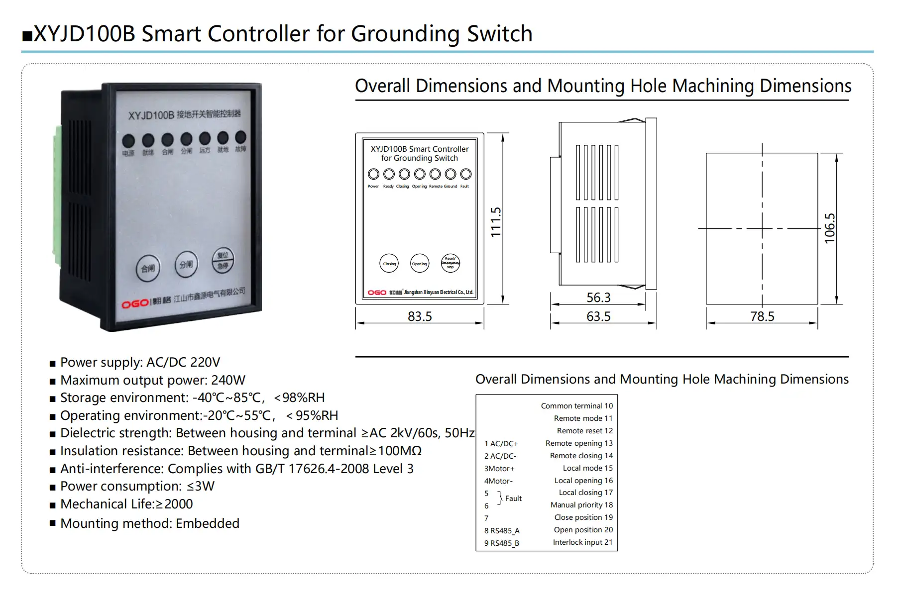 Controller for Grounding Switch parameters